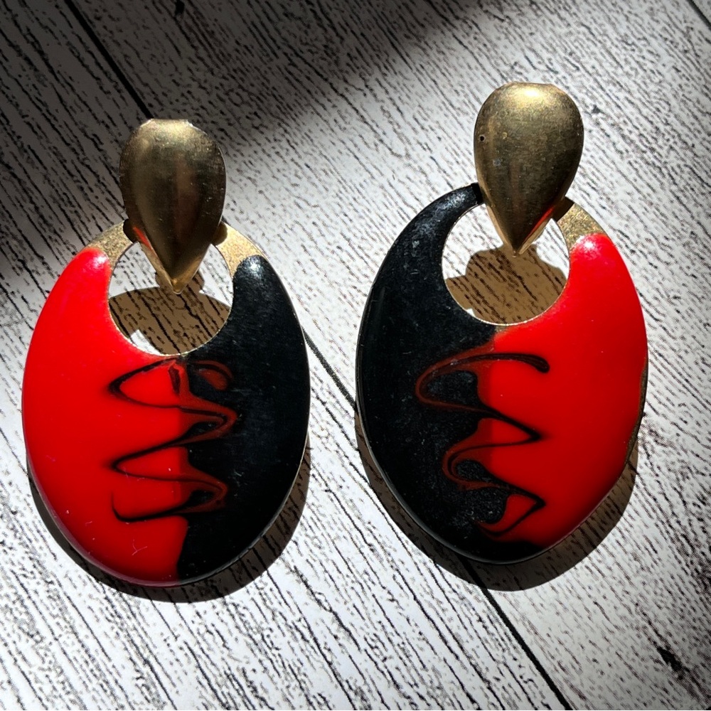 Red & Gold Metal Vintage Earrings